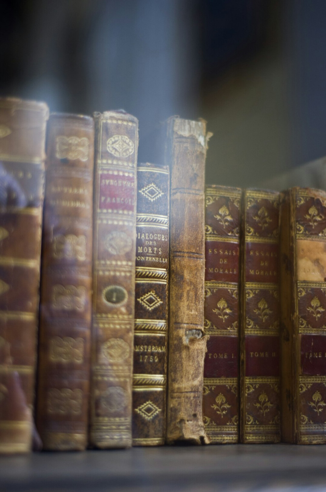 Stack of old leather books